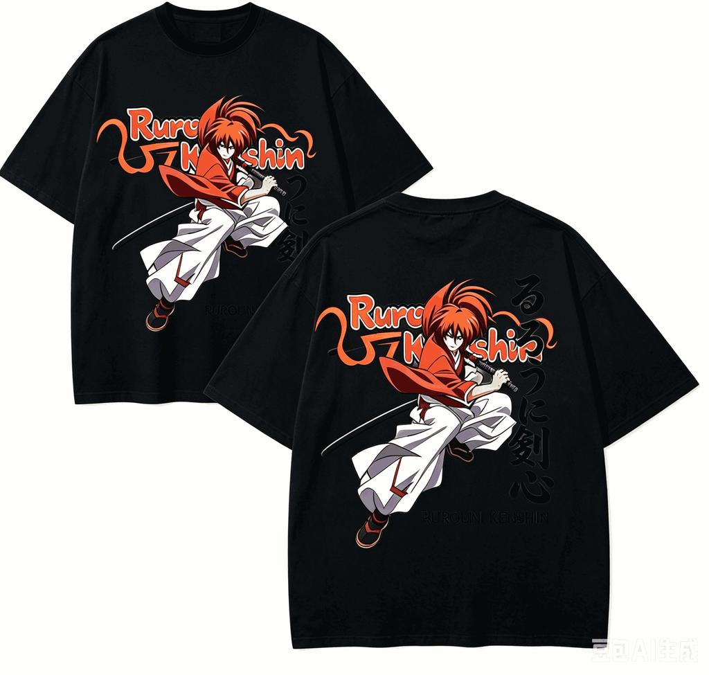 T-shirt per Amanti dell'Anime Rurouni Kenshin Harajuku Cotone Nuovo Modello High Street Moda Retro Oversize Unisex Prodotto Caldo Traspirante