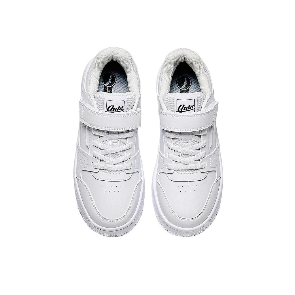 Anta Kids Synthetic Leather Lifestyle Series Comfortable Lightweight Durable Breathable Low-Top Kids Skate Shoes Kids Sneakers Anta-White 332448001S-1