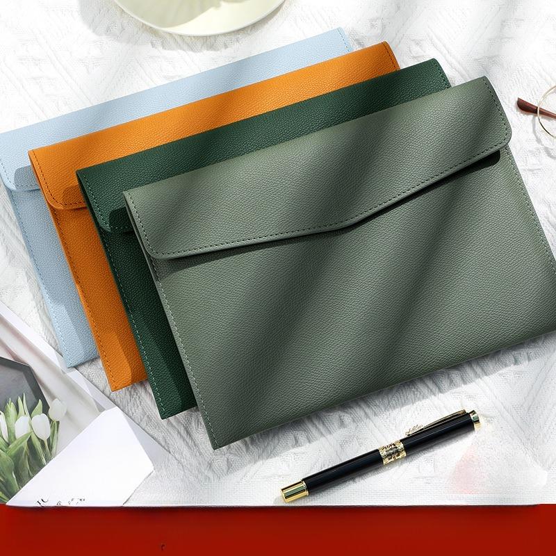 1PC Fashion A4 Leather Document Bag High-end Document Bag Information Bag Waterproof Business Office Snap Buckle Thickened Storage Bag