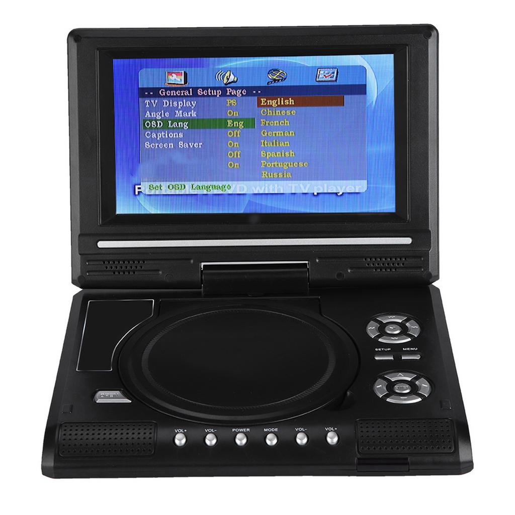 7‑inch Portable DVD Player Swivel Screen Rechargeable TV Car Charger Gamepad 100‑240V