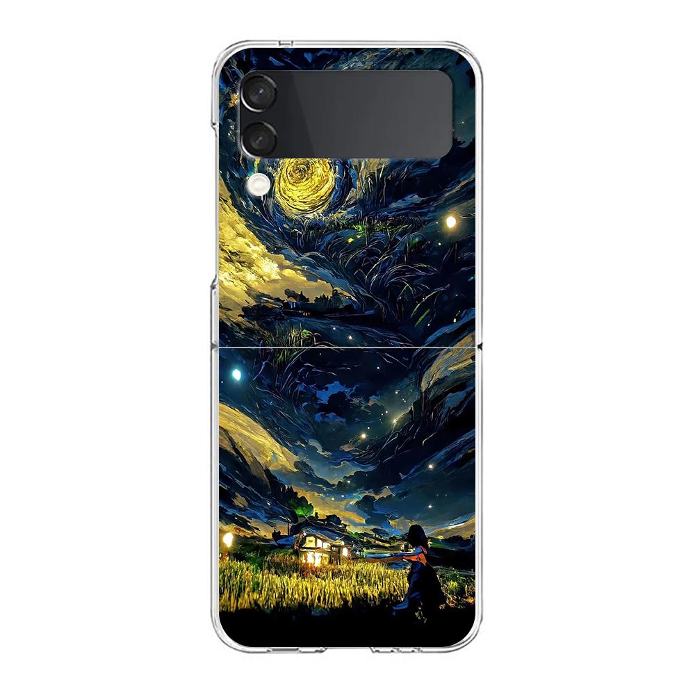 Anime Girl Art Scenery Clear Phone Case For Samsung Galaxy Z Flip 4 Case Thin High Hard PC Shell on For Galaxy Z Flip 3 5G Cover