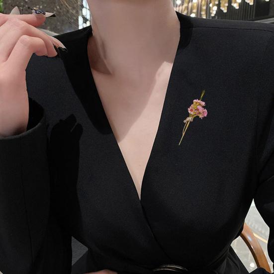 Bouquet Brooch Artistic Vase Shape Lightweight Alloy Insert Real Dried Flowers Decorative Brooch Wearable Flower Accessory