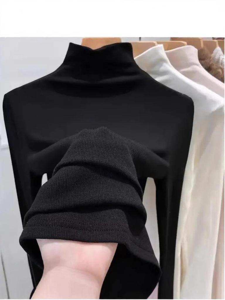 Damen Geripptes Langarm Rollkragen Schlankmachendes Basisschicht-Top