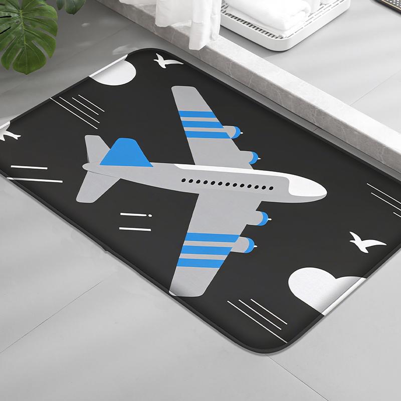 Airplane model anti slip door mat, household water absorbing foot mat home decoration mat bedroom small carpet, machine washable