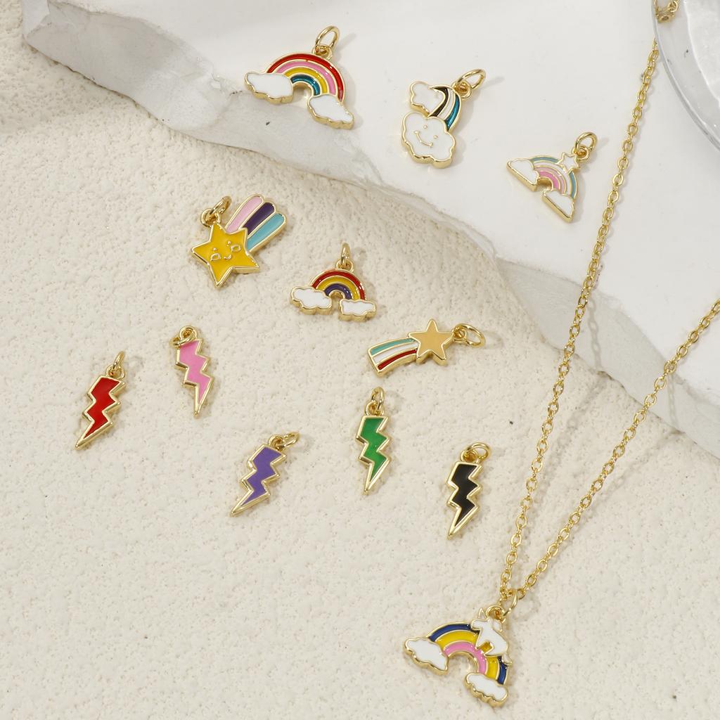 2 PCs Brass Charms 18K Gold Plated Colorful Enamel Cloud Meteor Lightning Weather Pendant For DIY Necklace Jewelry Making