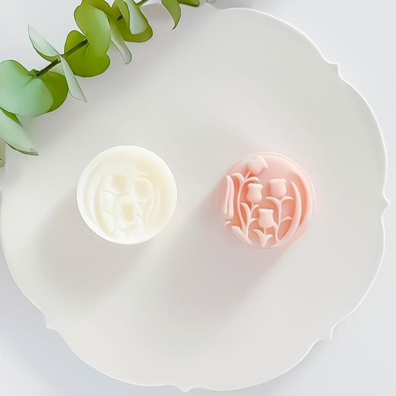 Tulips Flower Moon Cakes Press Molds Cookie Stamps Chinese MidAutumn Moon Cakes Maker Decorating Tool for Making Cookie