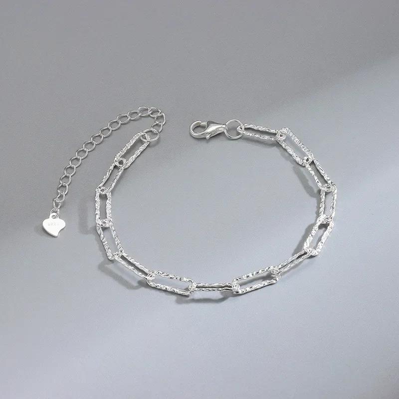 925 Silver Heart Shaped Necklace Bracelet Set for Women Vintage Korean Blue Crystal Bracelets Jewelry Set Party Jewelry