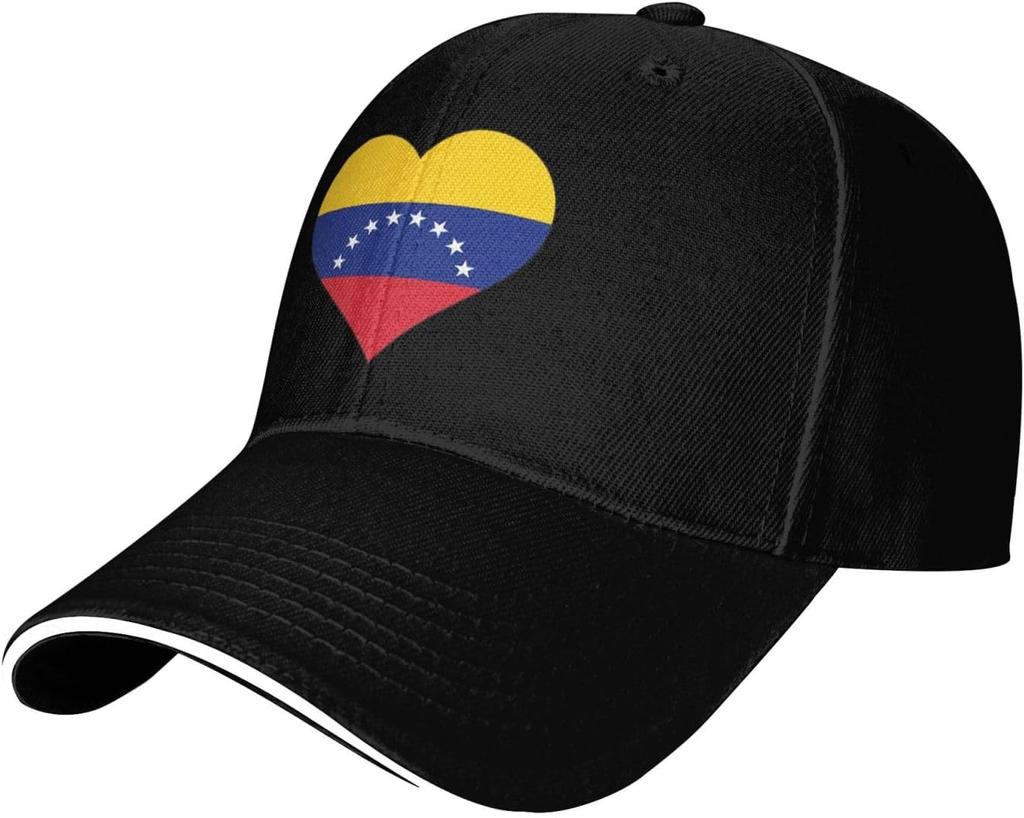 Venezuela Flag Heart Baseball Cap Polyester Adjustable Outdoor Sun Hat Unisex