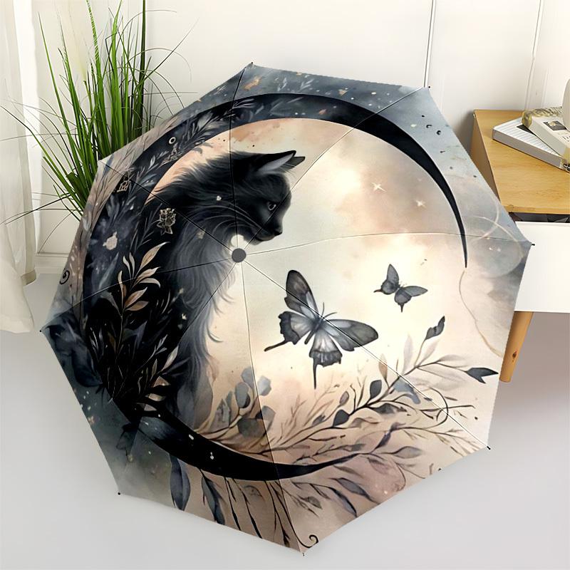 1pc Magic Moon Cat Butterfly Outdoor Umbrella - Automatic Opening/Closing, Portable Tri-Fold Design, 8-Rib Iron Frame, Festival Gift for Fans, Travele