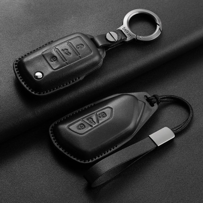 Leather Car Key Case Cover Shell Fob For Vw Volkseagen Passat B8 Magotan For Skoda Superb A7 Kodiaq Seat Protected Keychain Bag