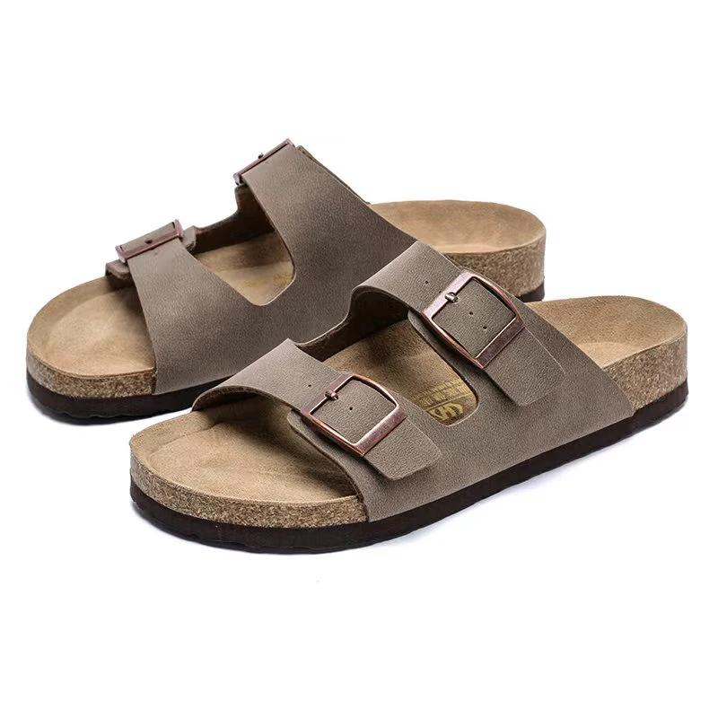 

Fashion 2025 Summer Couple Cork Sandal Men Comfort Non-slip Breathable Beach Sandals Shoes Fashion Double Buckle Casual Cool Slippers 35