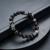 Silver Obsidian Bracelet for Men, Natural, Trendy, Versatile, Personalized Couple's Bracelet, Light Luxury, Versatile, with Fortune Beads