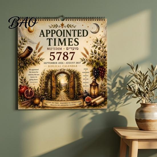 Appointed Times Guide 2026-2027 Wall Calendar, Spiral Bound Scripture Illustrated Calendar with Feast Days Reference Days, Hebrew Dates, Shabbat, Sept