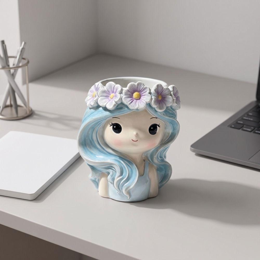 Desktop Storage Flower Pot Resin Fairy Flowerpot Funny Girl Shape Planter Gift for Women