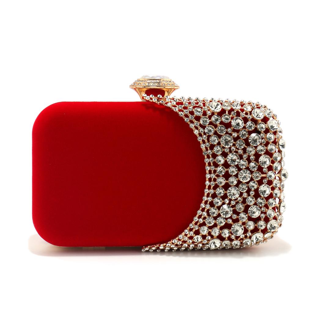 Hollow Design Women Evening Bags Velvet Glitter Fashion Ladies Wedding Party Clutch Bags Shoulder Chain Diamonds Handbags