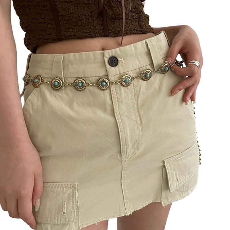 Damen Legierung geschnitzte Türkis Schnalle Taillenkette für Bankett Damen Kleid Gürtel