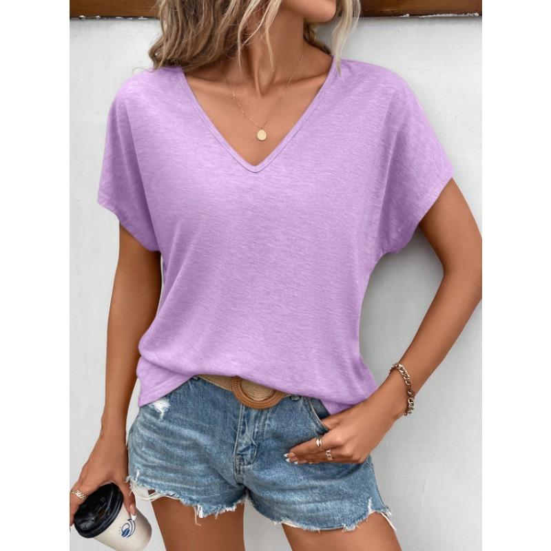 Kurzärmeliges Damen-T-ShirtV-Ausschnitt Lässiges Sommeroberteil,dünn und Modisch Vielseitig