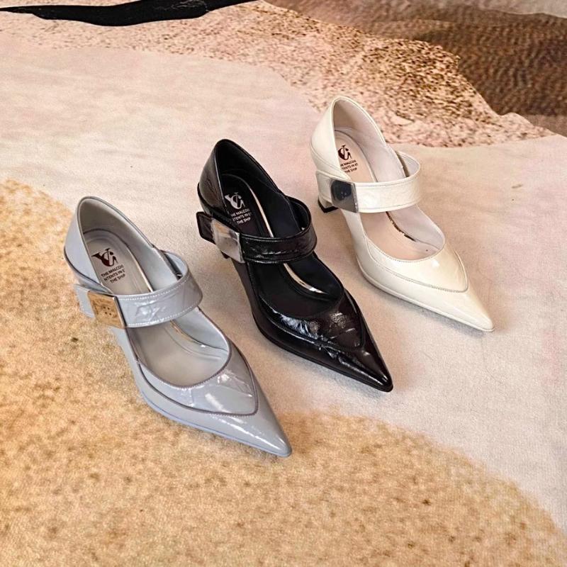 Fashion New 2025 Elegant Mary Janes Shoes High Heels Genuine Leather Black Beige Spring Summer Shoes Woman Dress Party Pumps 39