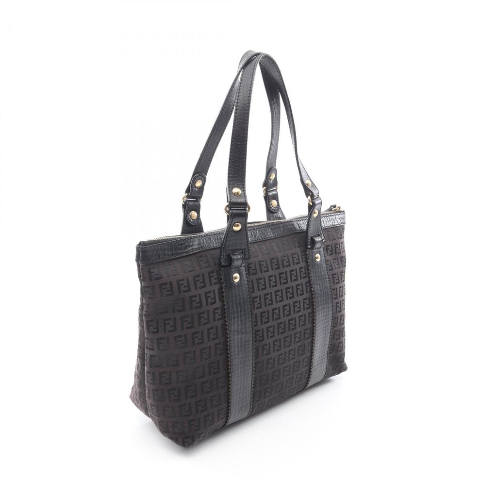 Used FENDI Zucchino Tote Bag Canvas Leather Brown Black Used Women