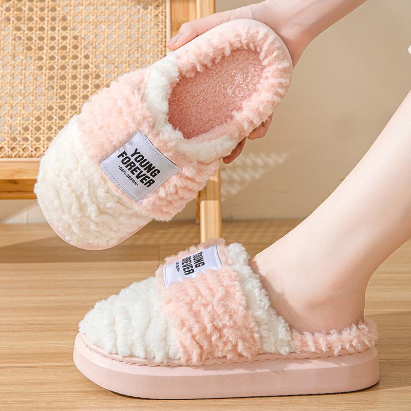 Fashion 2024 Winter Women's Plush Cotton Slippers Indoor Non Slip Thick Bottom Home Warm Cotton Slippers Couple Cotton Slippers