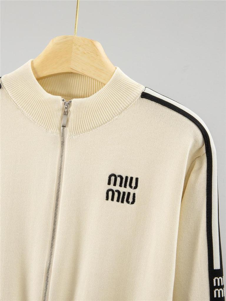 Women's Trendy Knit Set: Embroidered Zip Cardigan & Wide-Leg Pants for Autumn/Winter