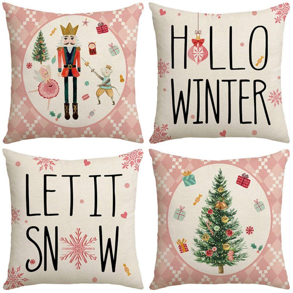 45x45CM Christmas Cushion Covers Monogram Xmas Cushion Case Hemp Snowflake Pillow Cover Outdoor Indoor Home Decor