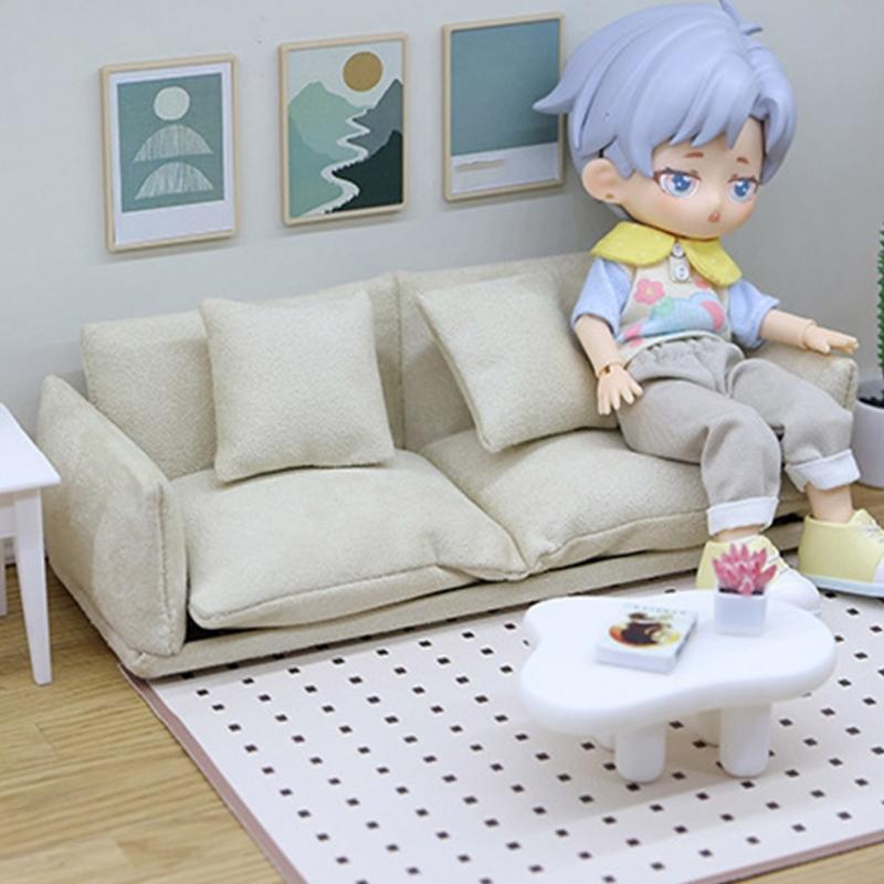 1/12 Scale Couch Model Modern Miniature Sofa Realistic Wooden Dollhouses Furniture For Bedroom Living Room