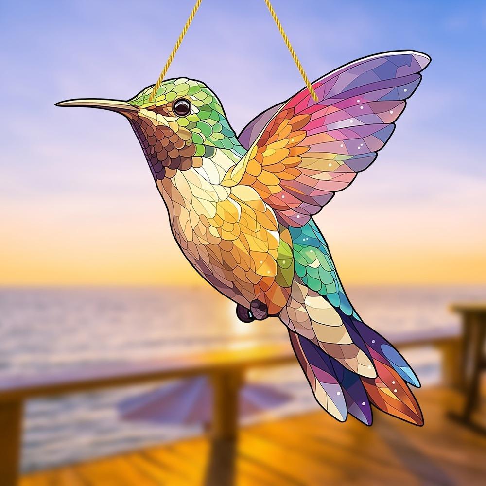 Hummingbird Sun Catcher. Colorful window hanging for autumn decor & housewarming gifts.