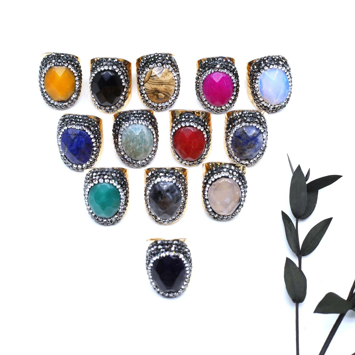 

1 шт. Ретро овальный чип с бриллиантом, камень из цинкового сплава, открывающееся кольцо, агат, лазурит, регулируемые кольца для женщин, ювелирные изделия, подарки 20x30 мм