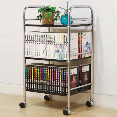 Fuji Boeki Kitchen Cart, 3-Tier, 40cm Wide X 32cm Deep X 74.5cm High, Black, Steel, with Casters, Assembly Required, 93396