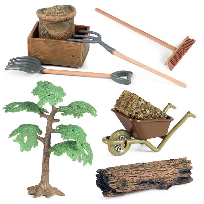 Animal Farm Model Set: Trees, Fences, Vegetables, Tools, Cart, and Props for Toy Scenes