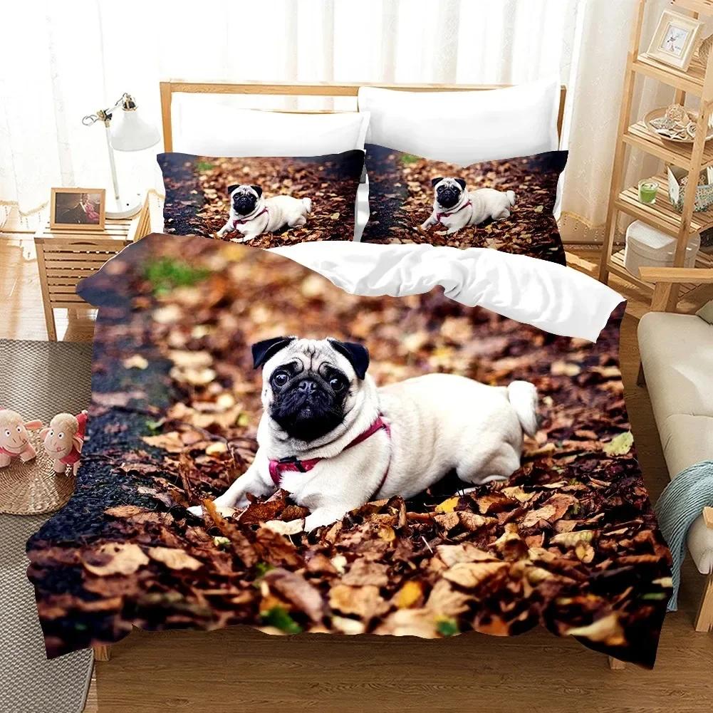 Lovely Pug Dog Animal Happy Dogs Comfortable Duvet Quilt Cover Pillowcase Bedding Set Children Bedroom Decoration Home Textile