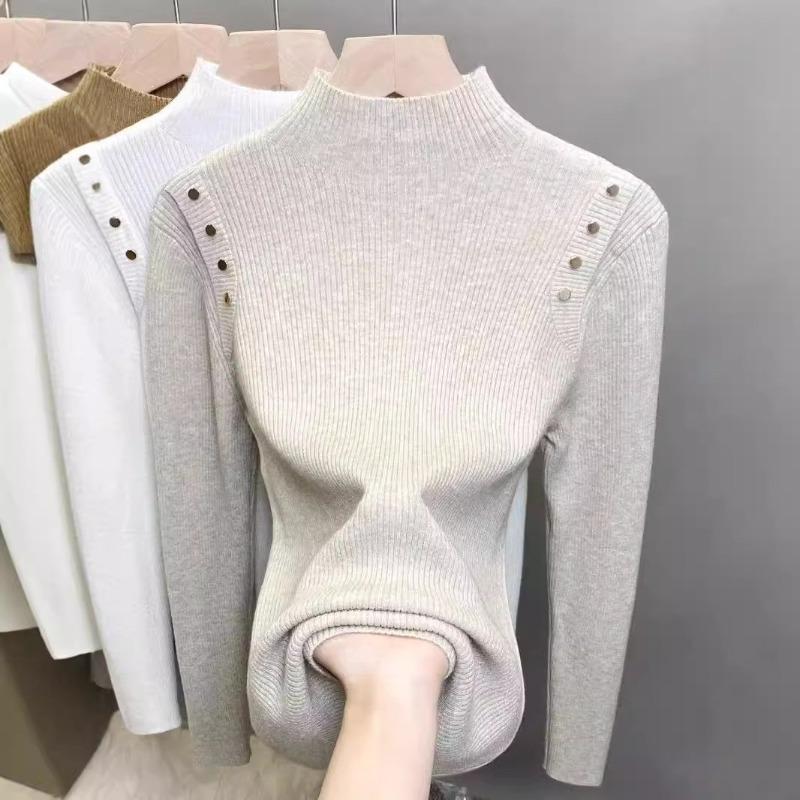 Knitted Primer Button Pullover Autumn and Winter Knitted Sweater Semi-turtleneck Top Sweater Slim Temperament New