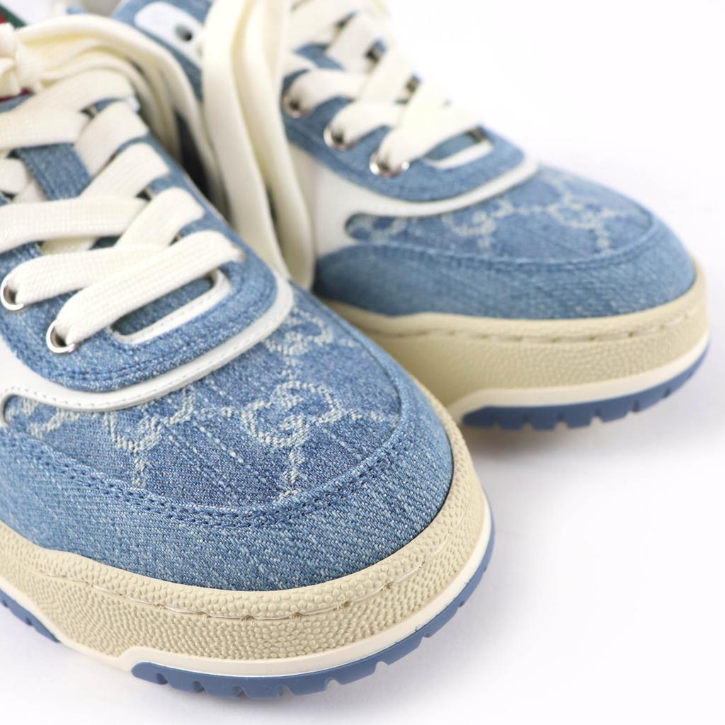 Pristine GUCCI Low Cut Sneakers Reweb GG Denim Leather Indigo Women 35 838831 Used