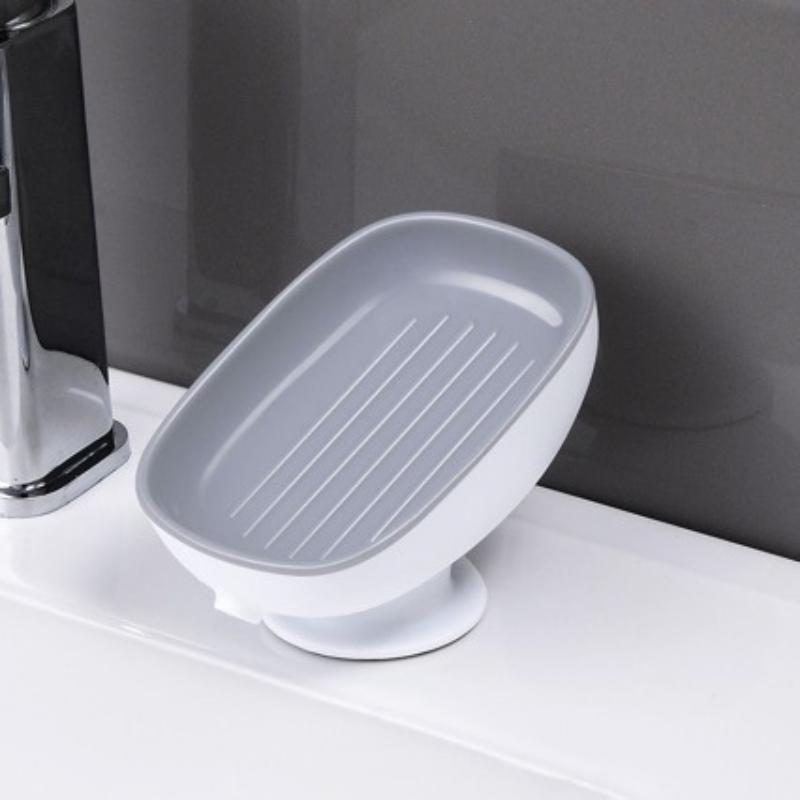 Self Draining Soap Holder with Super Suction Cup Non-Slip Detachable Soap Dish for Bathroom Kitchen Sponge Scrubber Storage