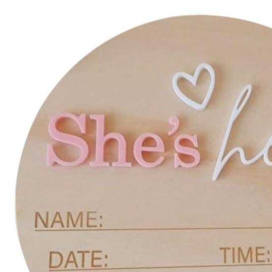 Birth Announcement Sign Wooden Baby Name Weight Length Date Time Plaque Nursery Photo Prop Keepsake Sign for Baby Shower Gift