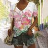 Summer Floral Vintage 3D Print T-Shirts Women V-Neck Short Sleeve T Shirt Y2K Flower Tees Oversized Harajuku Top Female Clothing