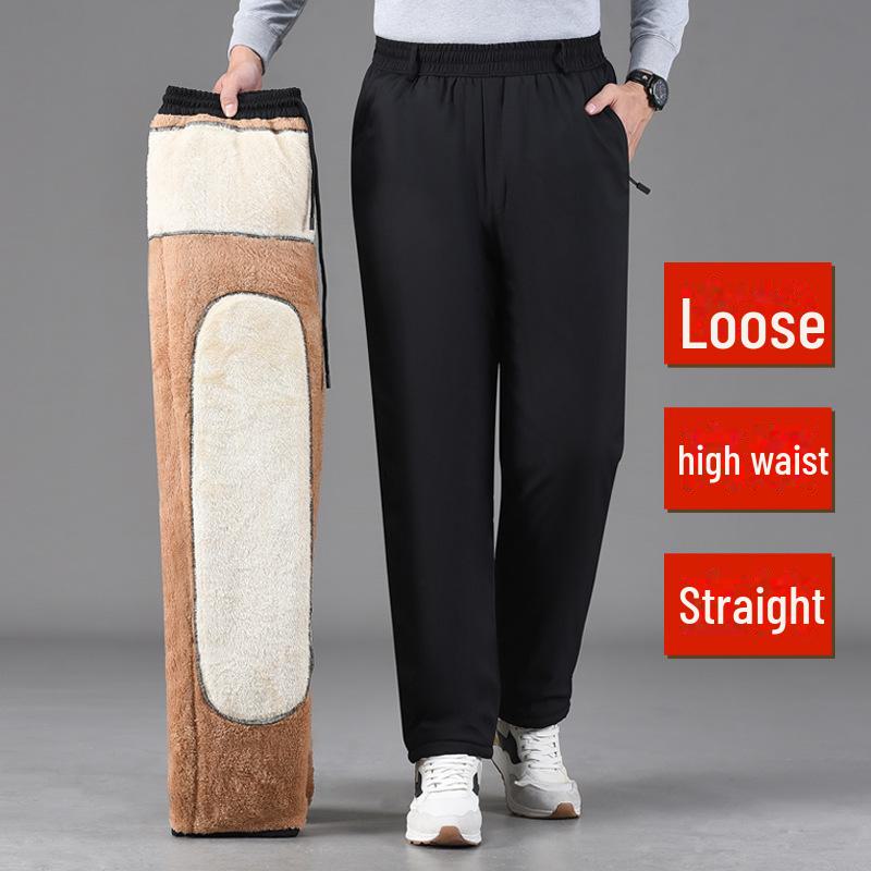 Pánské zesílené ležérní zimní kalhoty - Hřejivé bavlněné sametové kalhoty pro středního věku a starší