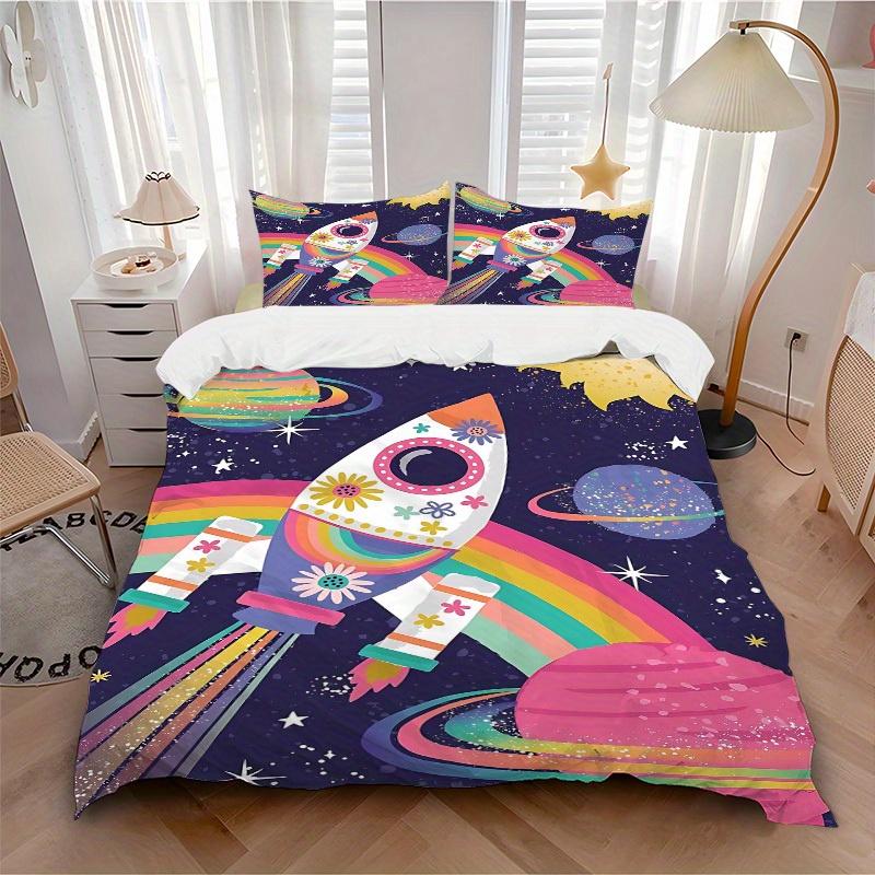 

3pcs Space Rocket Soft Comfortable Bedding set, For Bedroom, Guest Room And Dorm, All - Season Use, High-Definition Printing102 135x200cm