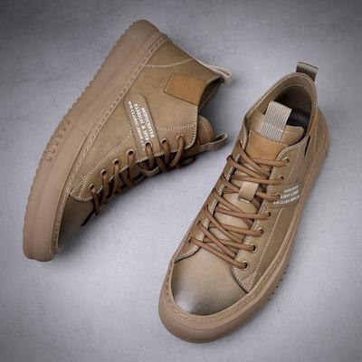 Scarpe Uomo alla Moda in Vera Pelle Scarpe Casual High Top Scarpe da Ginnastica alla Moda Uomo Marca di Lusso Scarpe Vulcanizzate Comode per Passeggiate Tempo Libero Piatte