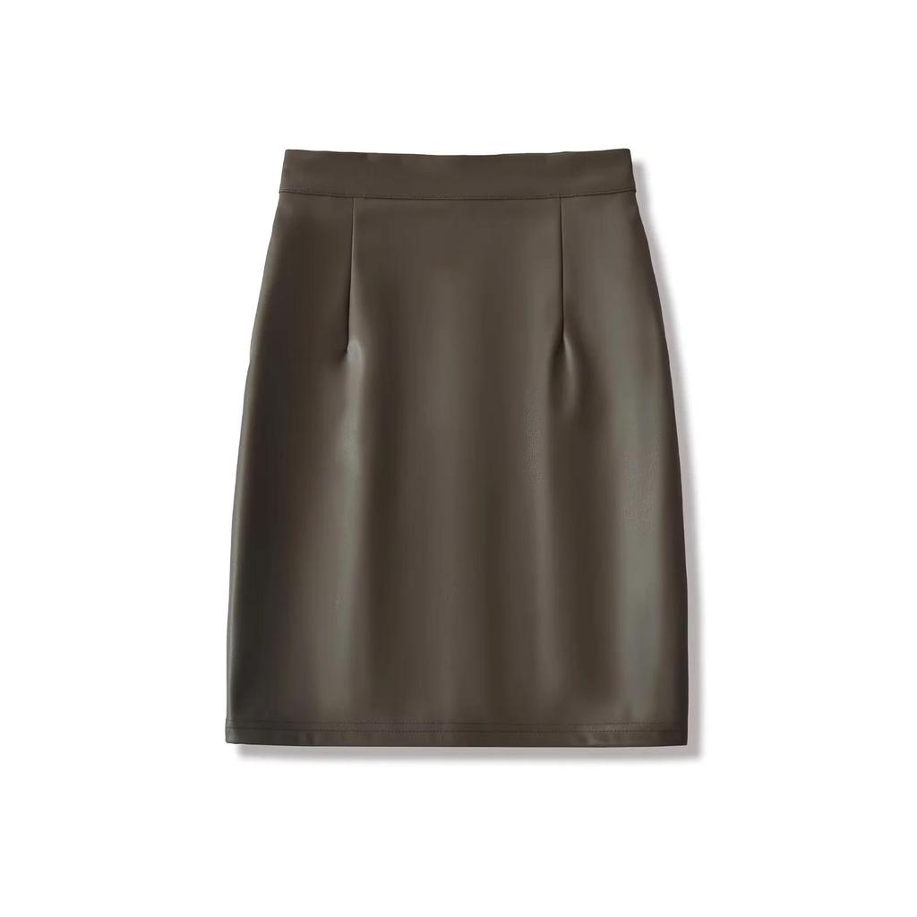 Elegant PU Leather Hip-Hugging Skirt: Retro, Slimming, Built-In Padding, Slit Midi Design for Women - Autumn/Winter