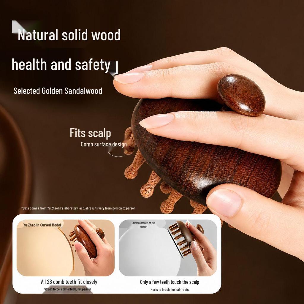 Sandalwood 28-Pin Round Disc Therapeutic Massage Comb for Scalp and Meridians