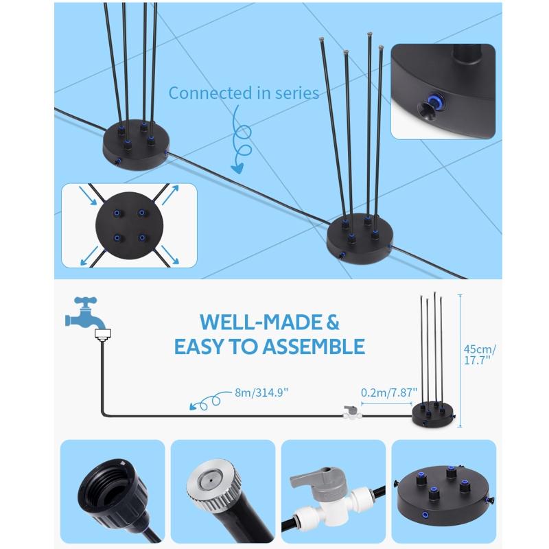 Stand Mister System for Garden Patio Lawn Plants Portable Misting System Camping Swimming Cooling Misters Easy Assemble