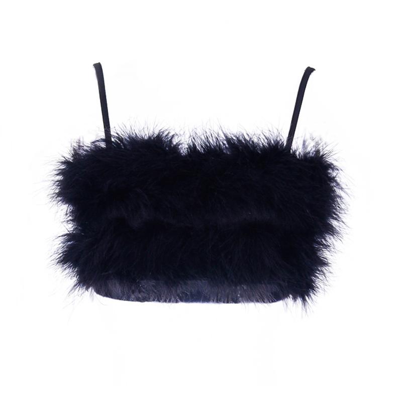 

Летний женский новый стиль, меховой слинг с перьями, сексуальный жилет на груди L чёрный