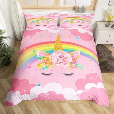 Federa Copripiumino Unicorno Cartone Animato Singolo Matrimoniale Ciglia Sorridenti Arcobaleno Set Biancheria da Letto Per Bambini Ragazze Microfibra Animale Magico Copripiumino