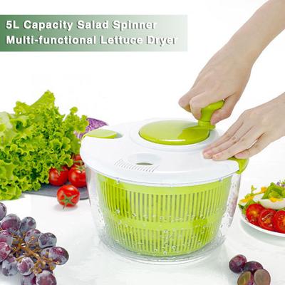 Essiccatore per lattuga Spinner, capacità 5 litri, ciotola trasparente, cestello di scarico, ciotola di scarico manuale, rotante per verdure