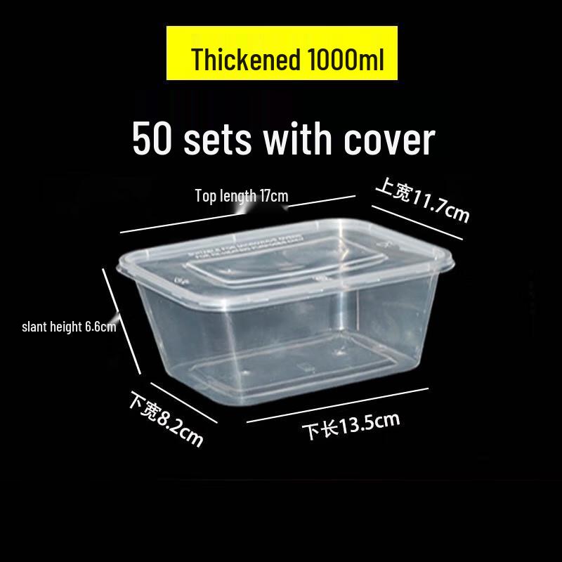 

MOLUONA 1000ml Disposable Rectangular Food Containers with Lids, Transparent (50 Sets)