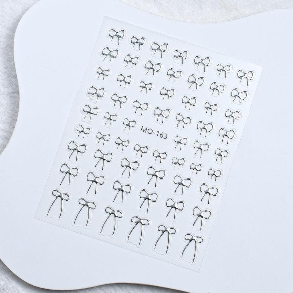 3D Bowknot Nail Stickers: Embossed Black, White, Silver Self-Adhesive Decals