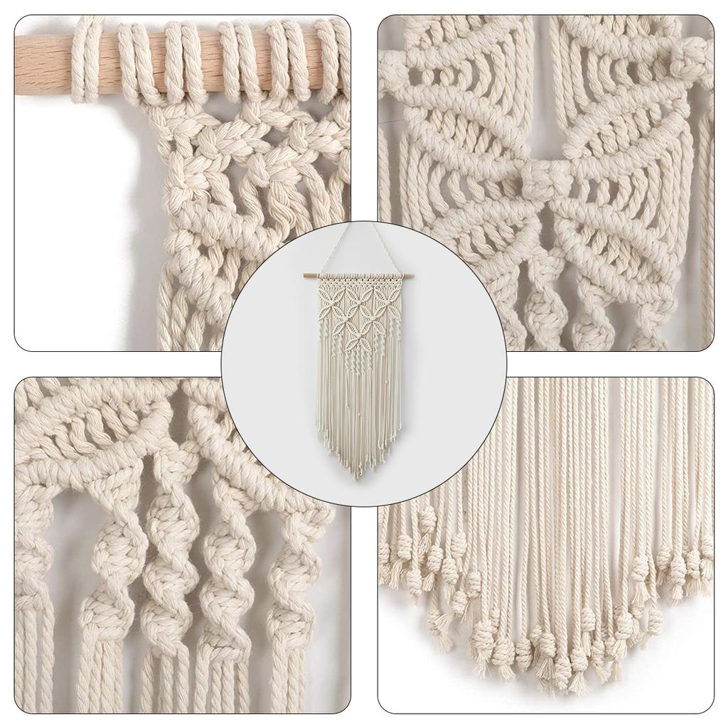 Macrame Wall Hanging Tapestry Handmade Bohemian Ethnic Chic Tapestry Boho Woven Wall Art Decor Beige Tassel Cotton Crochet