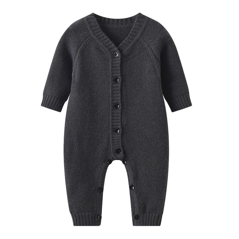 Autumn/Winter Korean Style Unisex Baby Knit Onesie - Solid Color Warm Sweater Romper